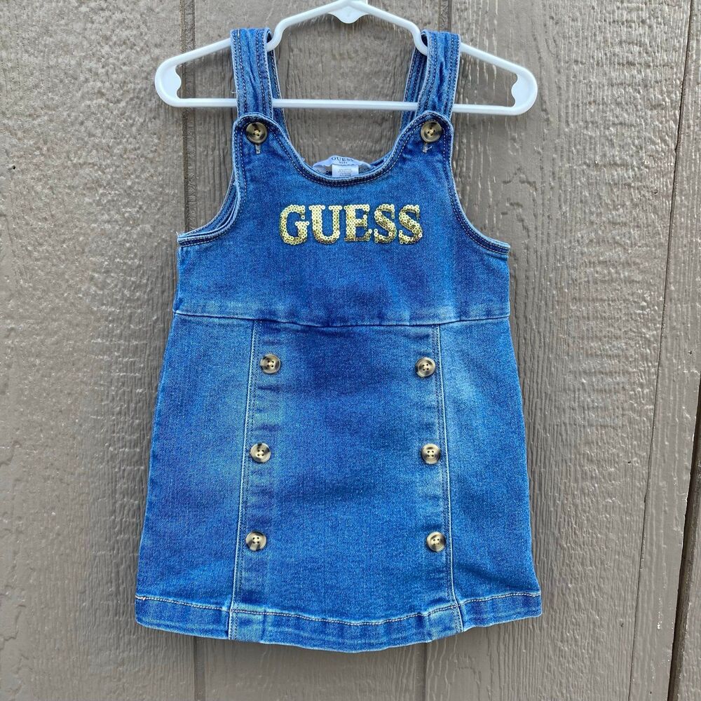 guess gold sequin denim girls size 3T overall dress